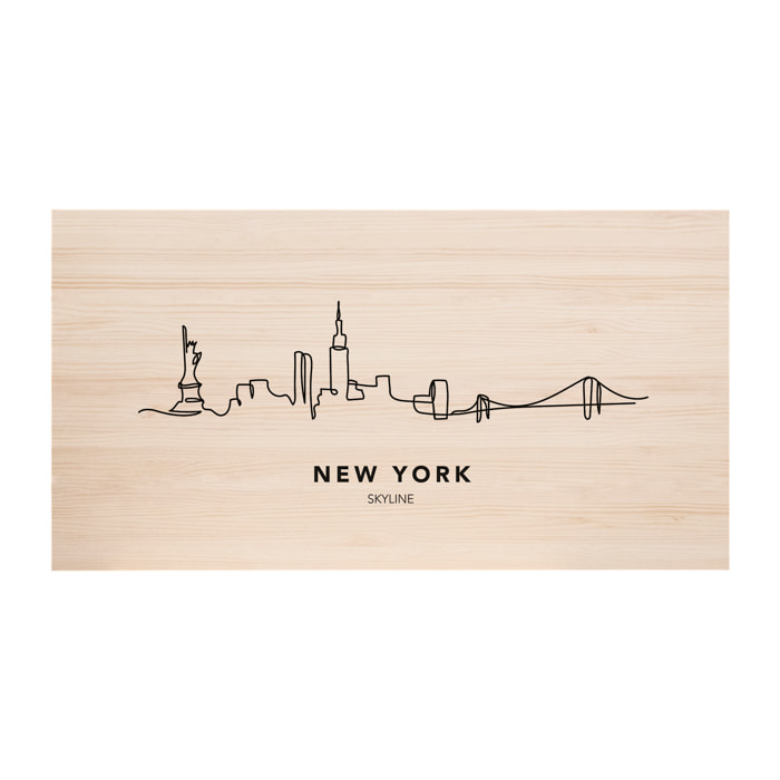 Cabecero de madera maciza estampado motivo New York Skyline en tono natural de varias medidas