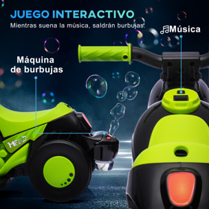 Moto Eléctrica para Niños de +2 Años Moto de Batería para Niños 6V con Función de Soplar Burbujas Faros Música Moto para Niños con Velocidad 3 km/h Carga 30 kg Verde