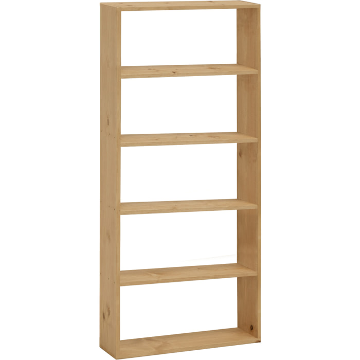 Estantería de madera maciza tono roble medio con 4 estantes Alto: 182 Largo: 80 Ancho: 20