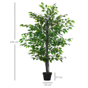 Arbre artificiel plante artificiel banyan hauteur 1,45 m tronc branches liane lichen feuilles grand réalisme pot inclus