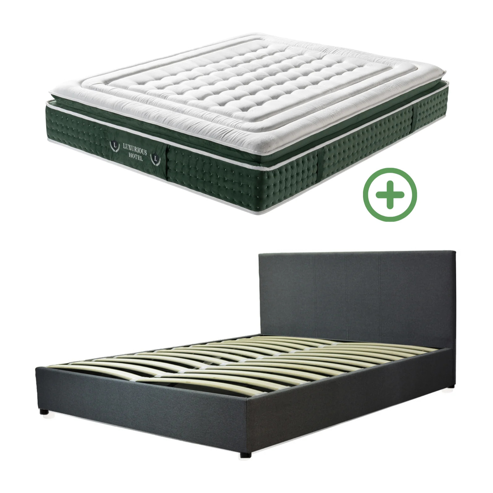 Ensemble matelas Jade & lit coffre Colisée | Mémoire de forme et ressorts ensachés | Grande capacité de stockage | Tissu | Gris foncé