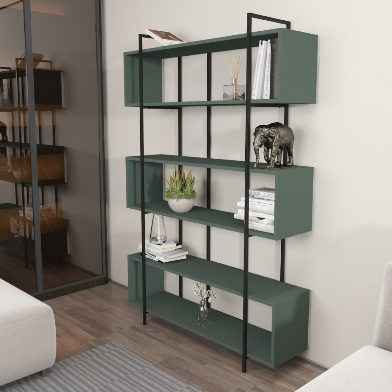 Bibliothèque contemporaine vert 180cm