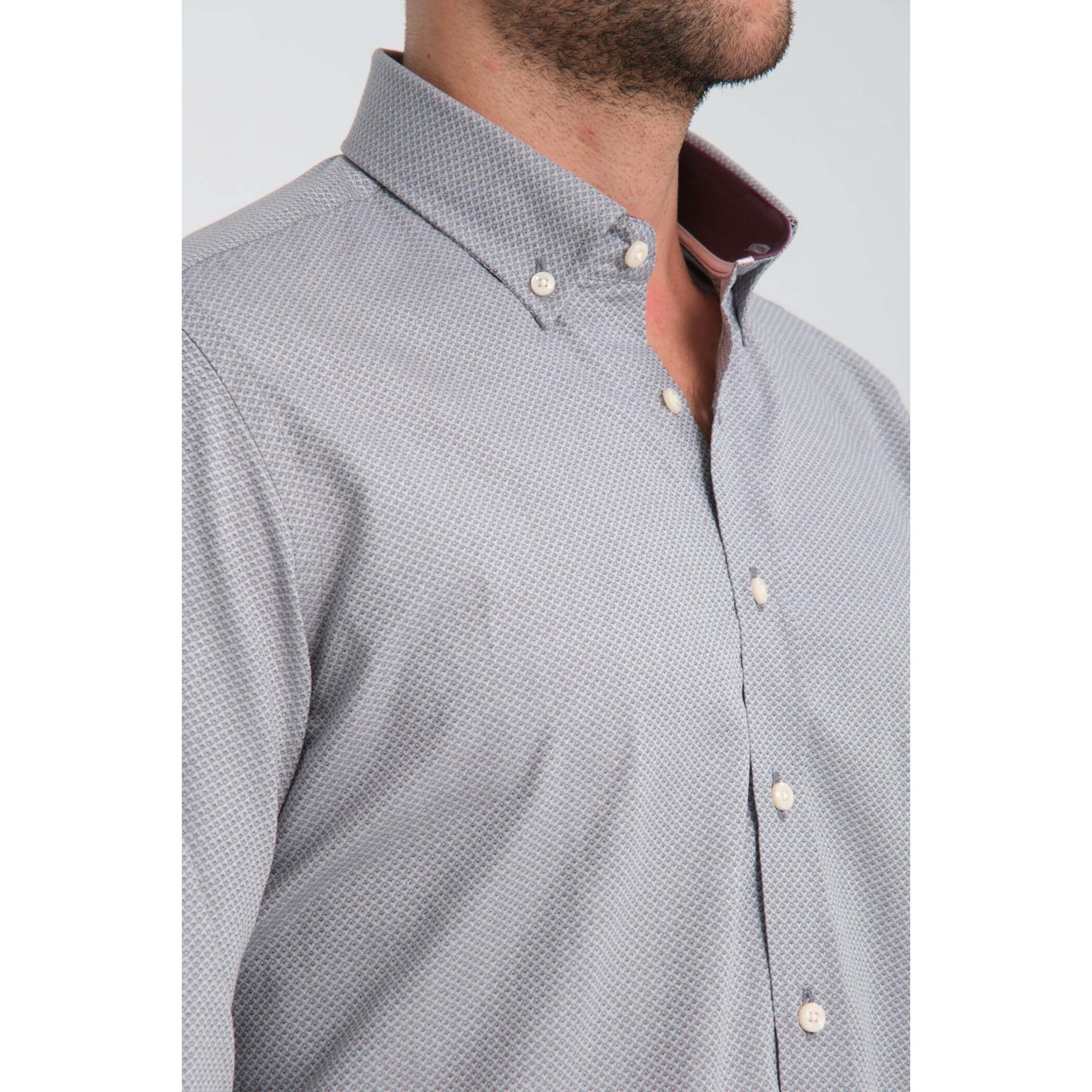 camicia uomo 1 bottone button down slim Jacquard Fantasia Grigio/Bianco