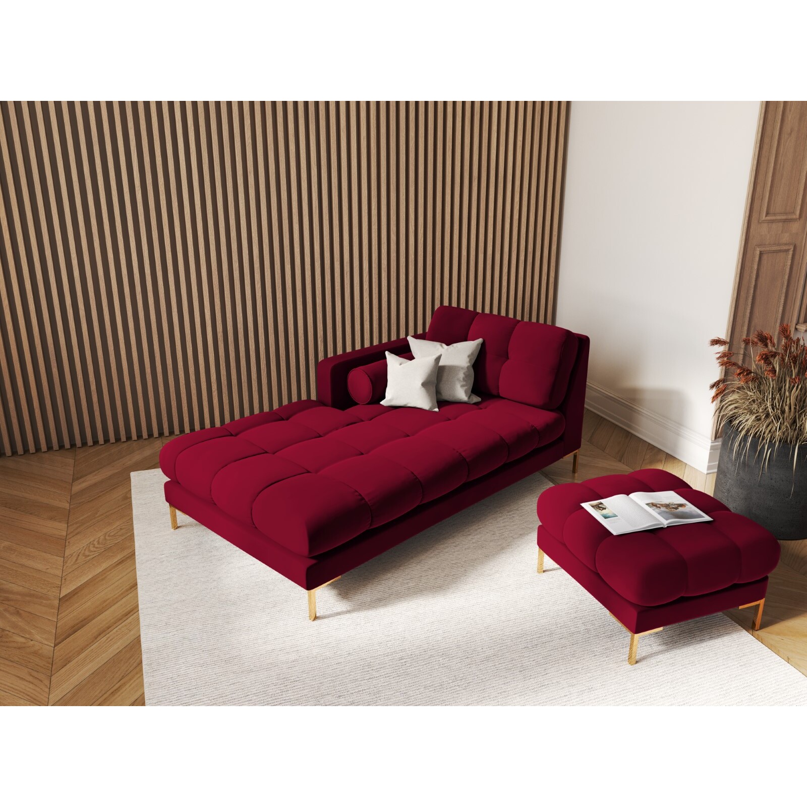 Méridienne gauche "Bali" en velours rouge
