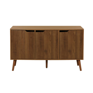 Buffet de rangement effet bois de noyer 3 portes et 3 étagères.  buffet bas. 120cm