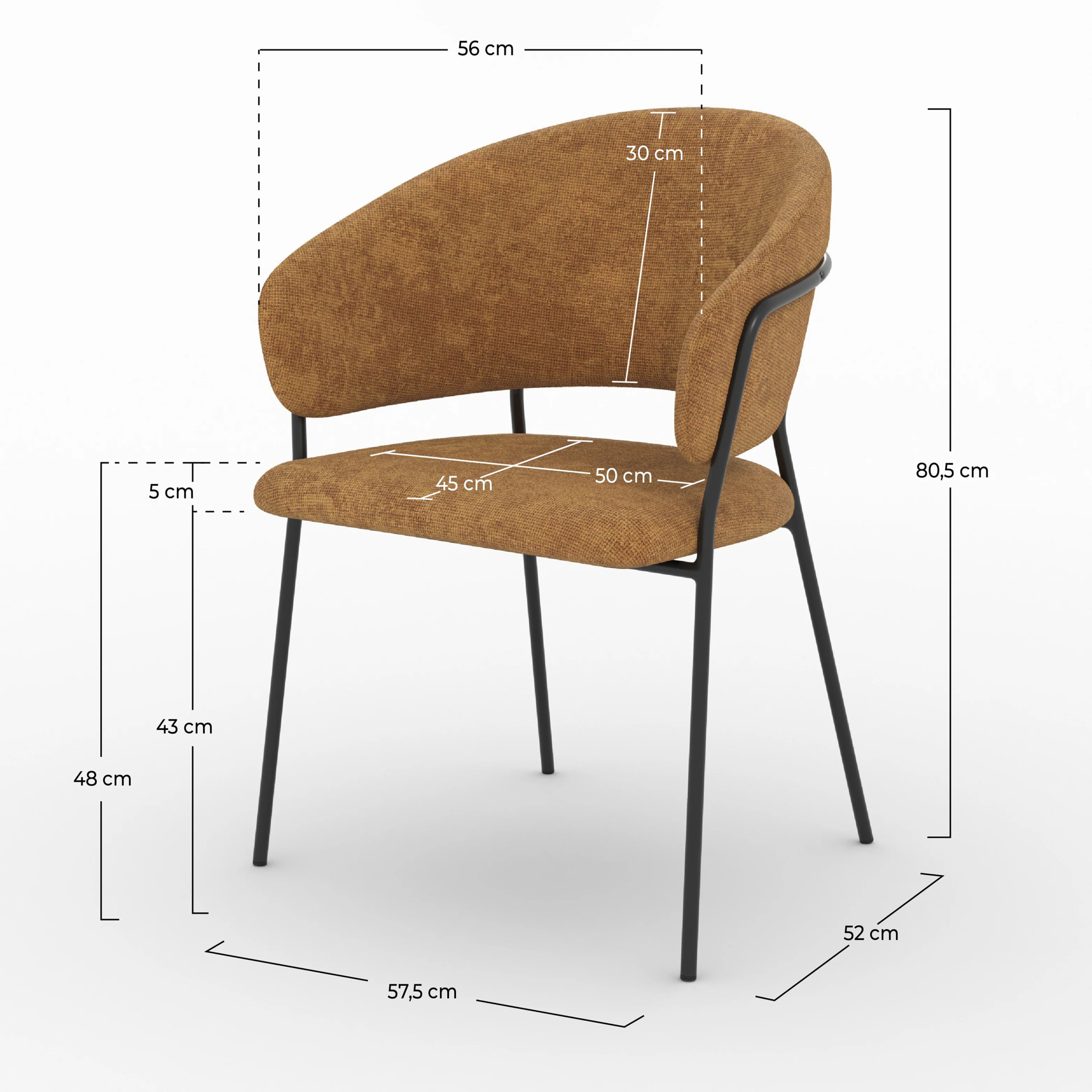 Lot de 2 chaises en tissu caramel et pieds en métal noir - Amaya