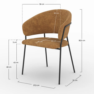 Lot de 2 chaises en tissu caramel et pieds en métal noir - Amaya