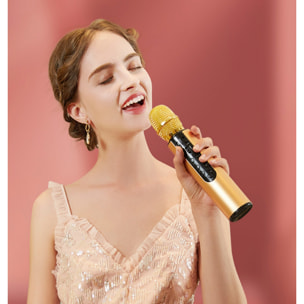 Microfono karaoke con altoparlante integrato, Bluetooth 5.0. Batteria da 2000 mAh. Tipo di condensatore.