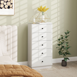 Cómoda con 5 Cajones Cómoda de Dormitorio Estrecha con Anti-vuelco Cajonera Alta para Salón Pasillo 47x29x95 cm Blanco