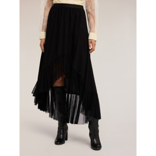 Motivi - Gonna svasata asimmetrica in plumetis - Nero