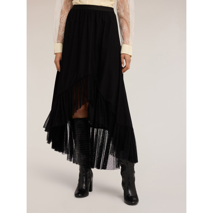 Motivi - Gonna svasata asimmetrica in plumetis - Nero