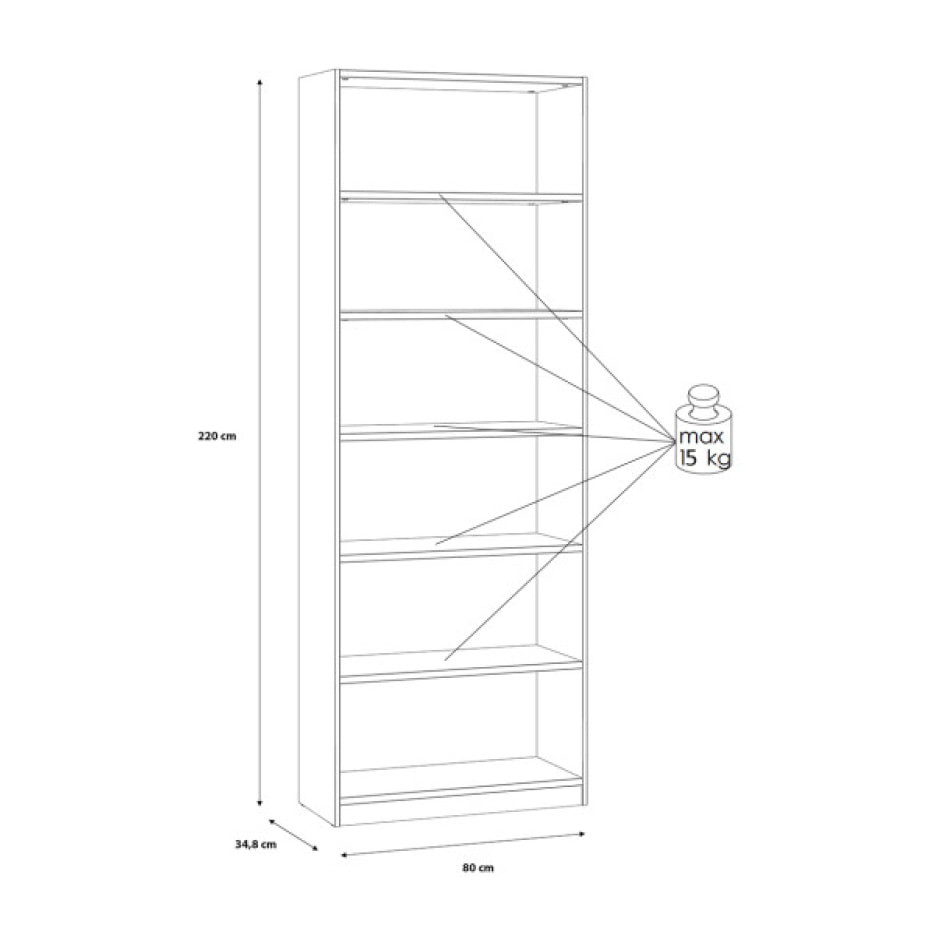 Etagère bibliothèque L.80 cm à 5 tablettes effet bois chêne - CANDY