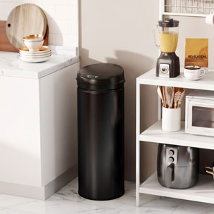 HOMCOM Cubo de Basura Cocina Automático 50 L, Papelera de Cocina de Acero Inoxidable, Sensor Infrarrojo, Cierre Automático, Antihuellas, para Dormitorio, Oficina, Negro