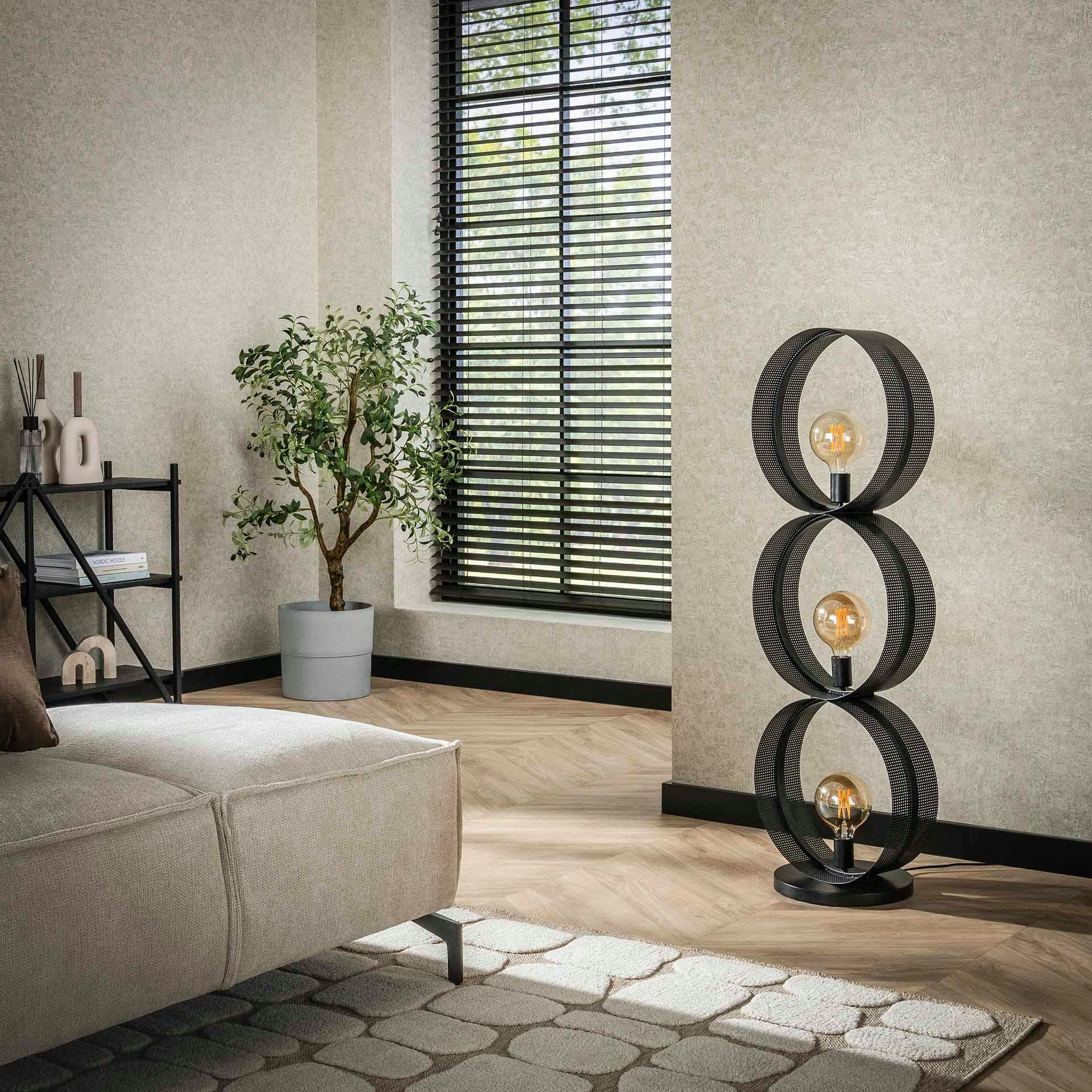 Lampadaire design 3 anneaux en métal perforé RALF