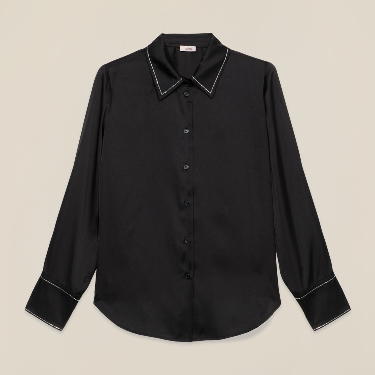 Oltre - Camisa de satén con detalle de cadenillas - Negro
