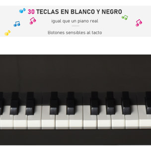 Piano de Cola Electrónico 30 Teclas con Atril Negro