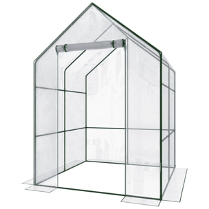 Serra Per Orto Giardino Terrazzo Balcone Senza Ripiani Struttura Metallo Verniciato Telo Trasparente In PVC Con Porta Avvolgibile 140x140x195 Cm