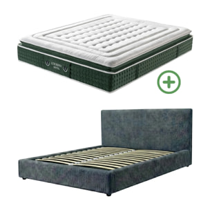Ensemble matelas Jade & lit coffre Colisée | Mémoire de forme et ressorts ensachés | Grande capacité de stockage | Bouclette | Camel
