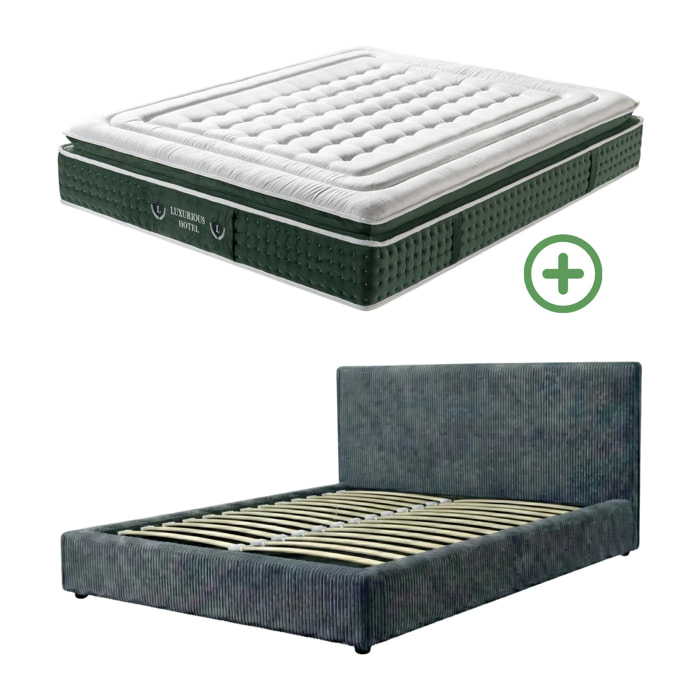 Ensemble matelas Jade & lit coffre Colisée | Mémoire de forme et ressorts ensachés | Grande capacité de stockage | Bouclette | Camel