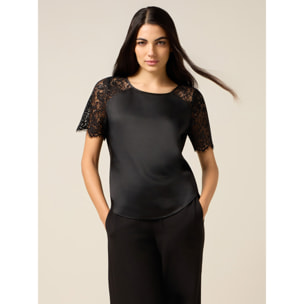 Oltre - Blusa de raso con partes de encaje - Negro