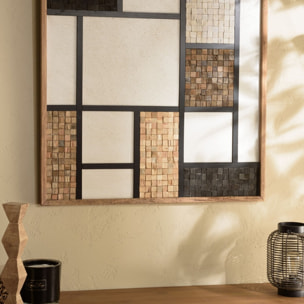 SANDY - Décoration murale 82x82cm mosaïque tricolore bois Pin recyclé
