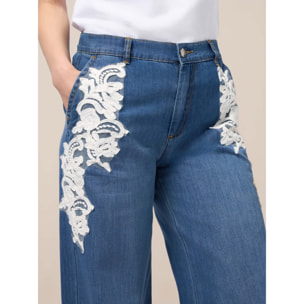 Oltre - Jeans palazzo con bordados decorativos - Azul