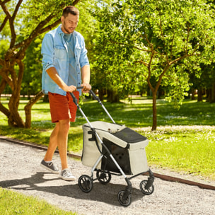 para Perros Plegable Cochecito para Perros Pequeños hasta 10 kg con Ruedas Universales Marco de Aluminio Correa de Seguridad Cojín Lavable y Ventanas 80x48,5x106 cm Caqui