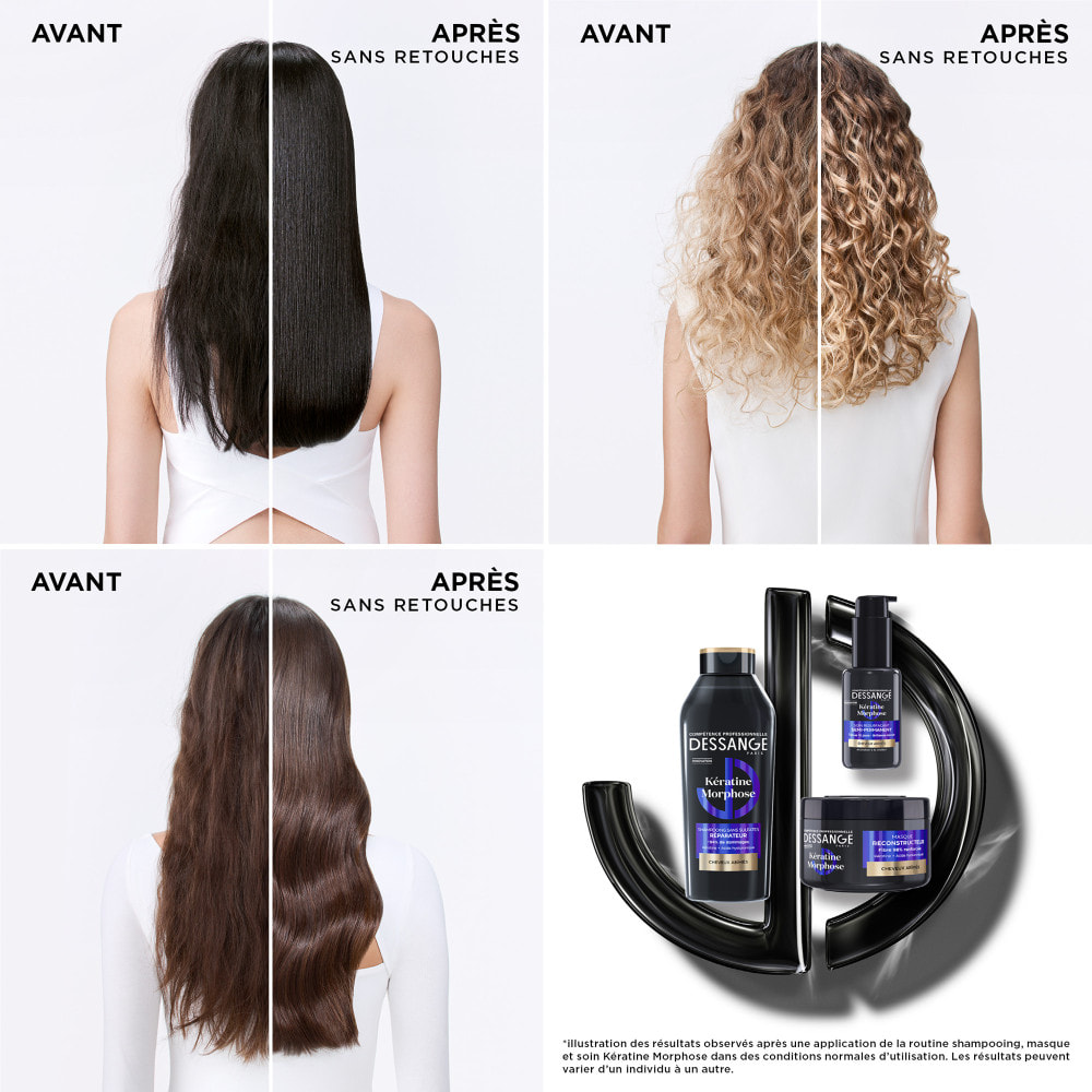 Shampooing Kératine Morphose Sans Sulfates Réparateur Cheveux Abîmés 280ml Lot de 2