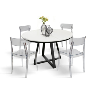 Tavolo rotondo PANTELLERIA in legno effetto bianco frassinato con base a X in metallo antracite, allungabile ⌀120 cm - ⌀170 cm