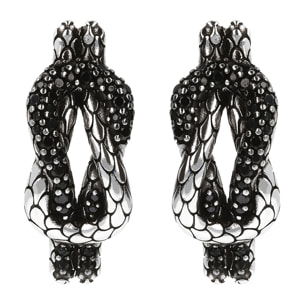 Orecchini a Lobo Intreccio Texture Sirena con Pavé di Spinello Nero