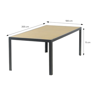 Table de jardin 200cm en aluminium et avec plateau en verre trempé effet bois NAIROBI