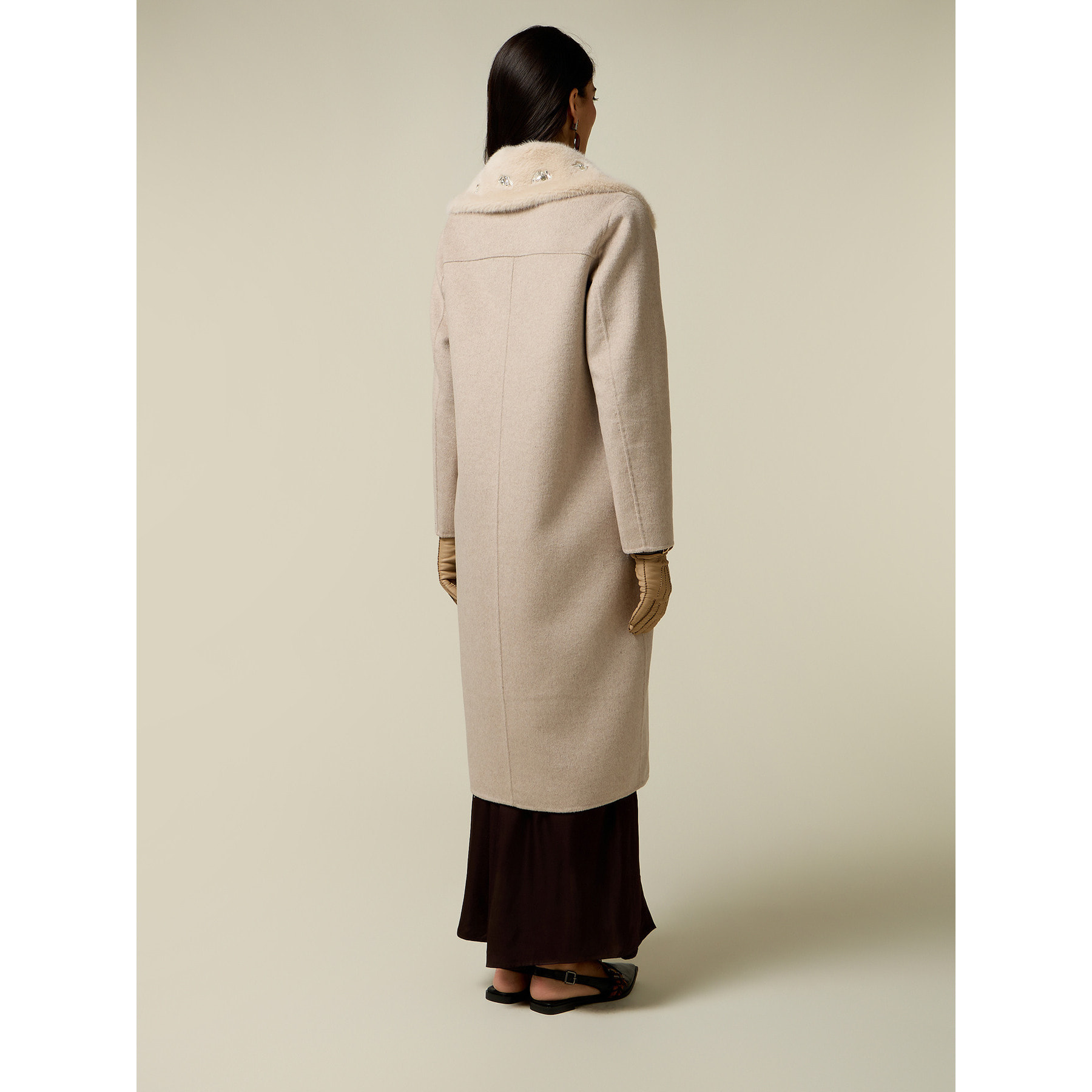Oltre - Cappotto lungo misto lana con castoni - Beige