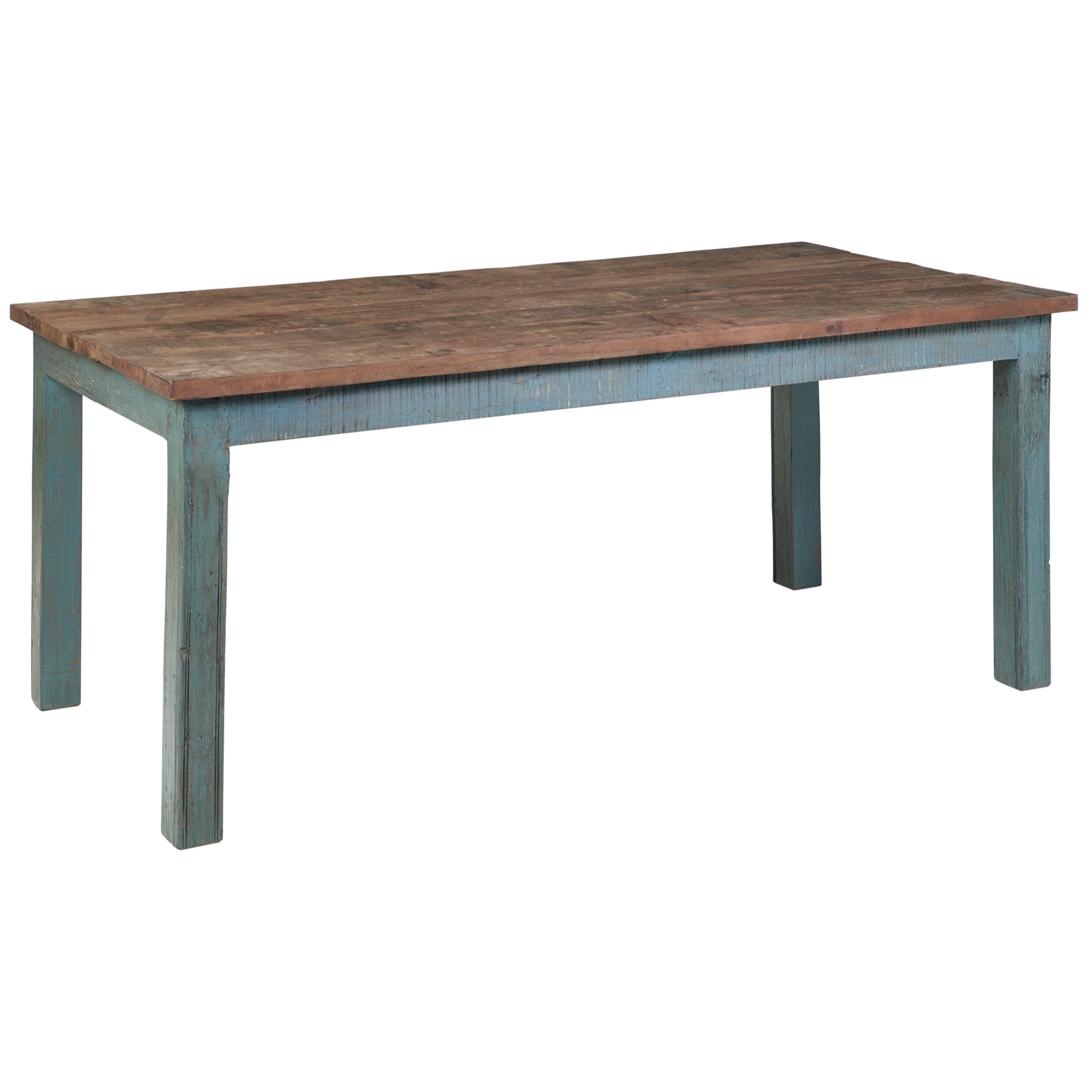 TAVOLO LEGNO RICICLATO NATURALE GAMBE SMONTABILI COLOR AZZURRO - misura: 180X90X76 cm