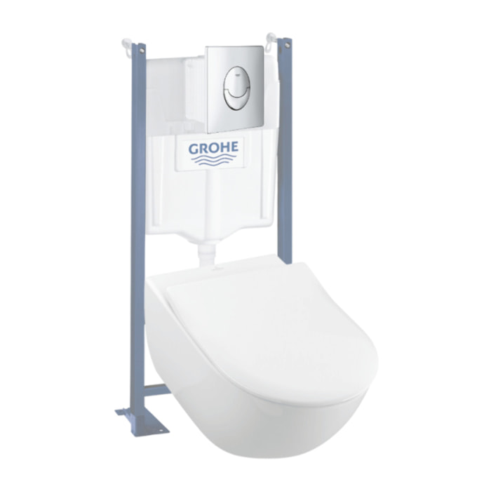 Pack wc suspendu sans bride Subway 2.0 + abattant + plaque chromée + bâti Grohe