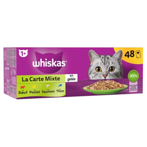 WHISKAS 48 Sachets fraîcheur en gelée 4 variétés mixtes pour chat 85g (1x48)