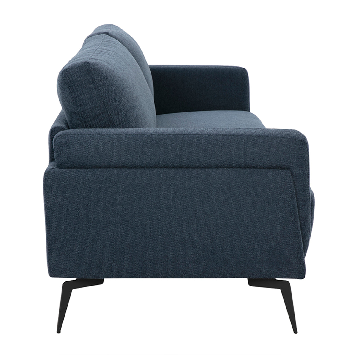 Canapé design 3 places en tissu effet velours texturé bleu foncé et métal noir MOSCO
