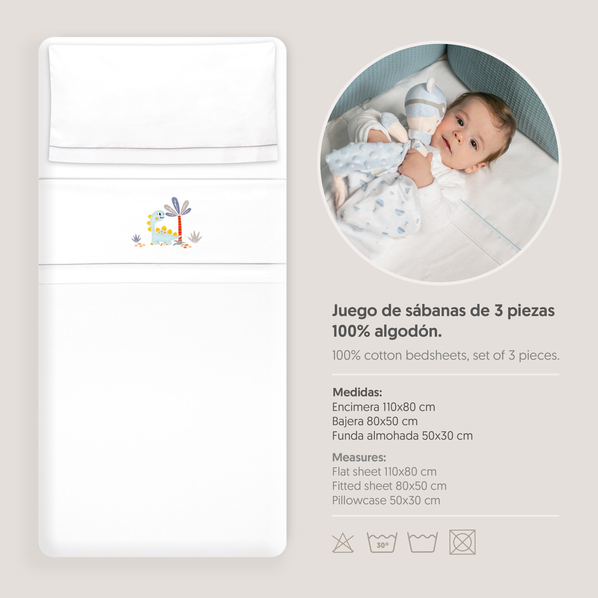 Triptico Coche Estampado Dinosaurio Palmera Bco/Gris
