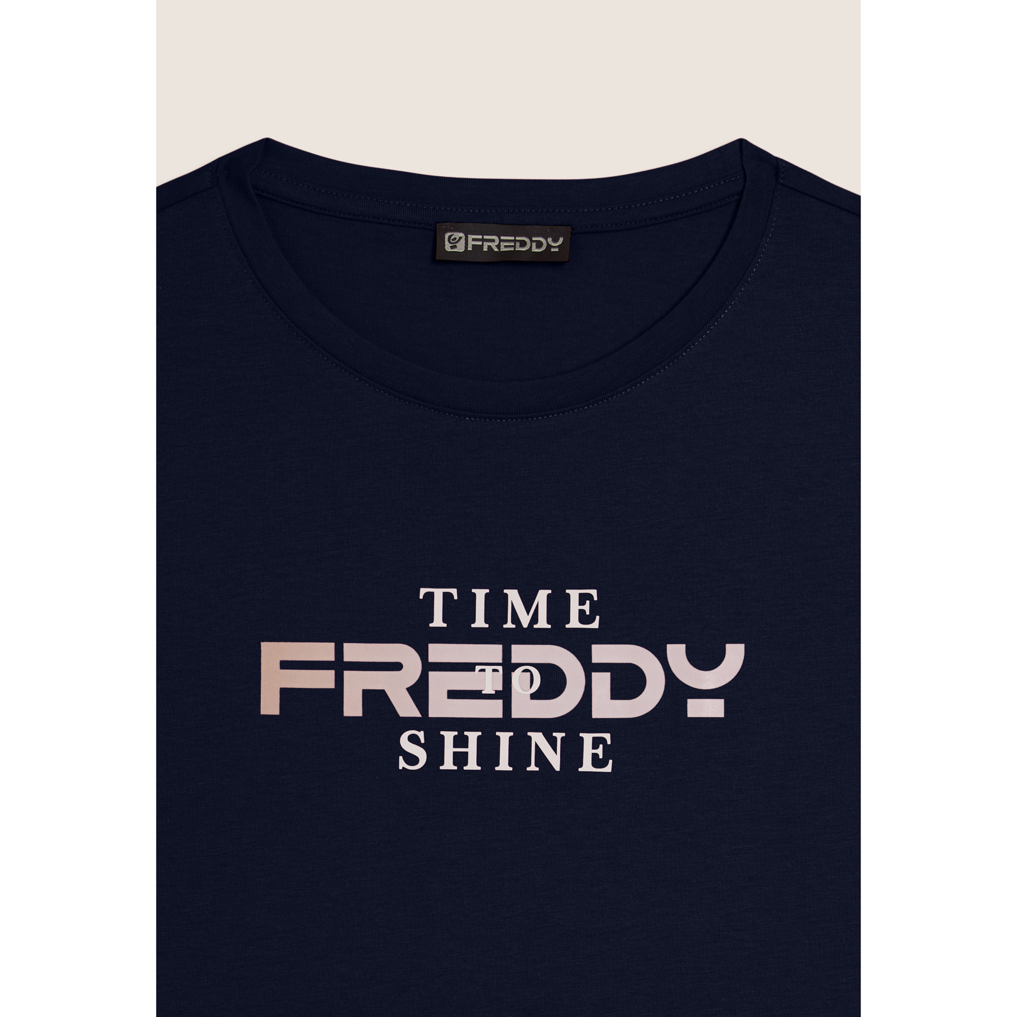 T-shirt Comfort Fit con Logo FREDDY e Slogan "Time Shine"