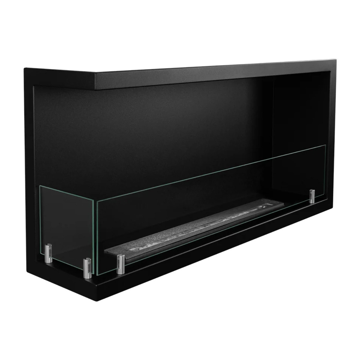 Sutri 90 - Camino a Bioetanolo da Incasso Angolare Sinistro 90x45x22,4 cm con Bruciatore 1,5lt in Acciaio