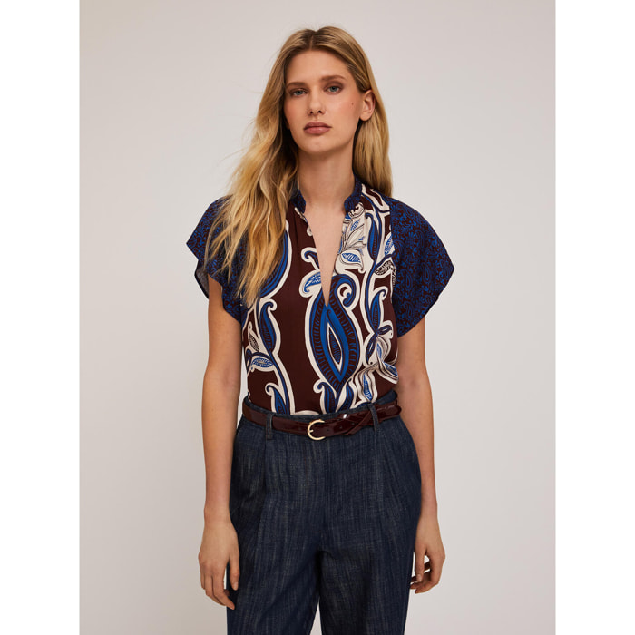 Motivi - Blusa de viscosa con estampado fular - Azul