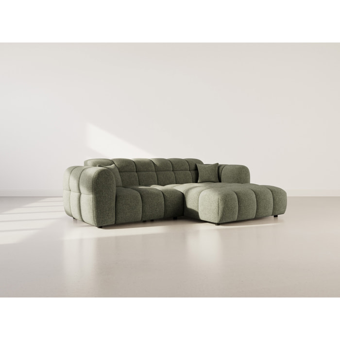 Mini Ray - Canapé d'angle droit 4 places en tissu texturé - Vert Kaki