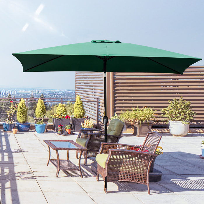 Outsunny Sombrilla de Aluminio 200x300x240 cm Parasol Rectangular de Jardín Inclinable con Manivela y Poste Desmontable para Terraza Piscina Patio Exterior Verde