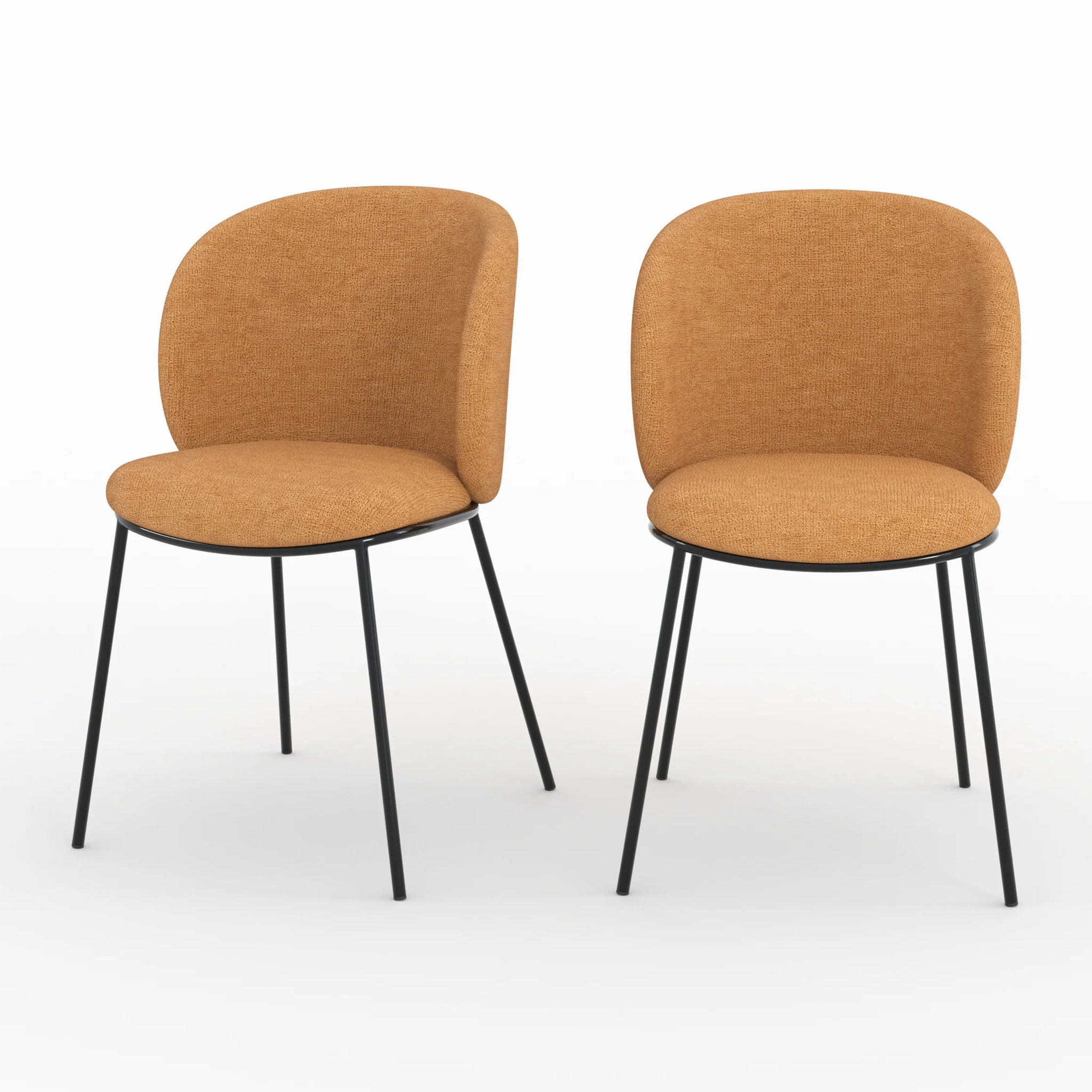 Lot de 2 chaises en tissu jaune moutarde, pieds métal noir - Bulle