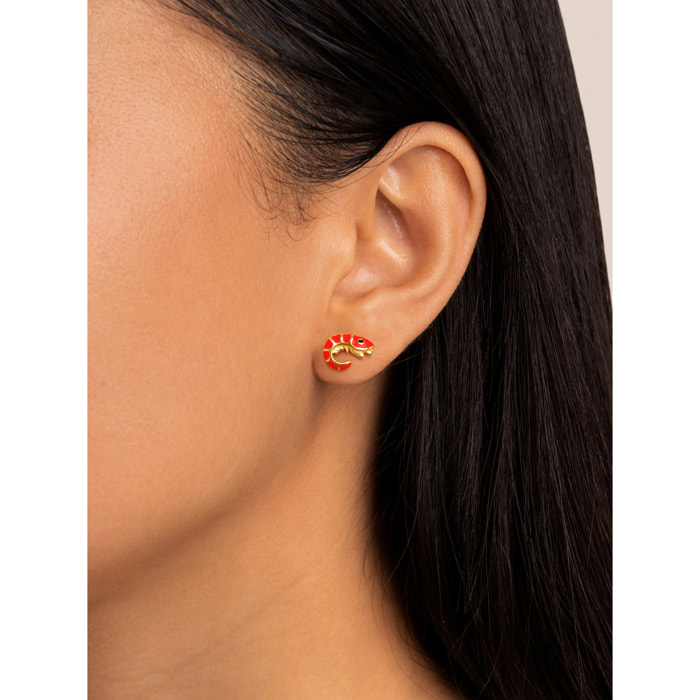 Orecchino Singolo Prawn Enamel Placcato Oro