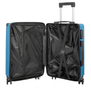 DAM Set di 3 valigie Trolley, in materiale leggero ABS ad alta resistenza con angoli rinforzati. Chiusura numerica e 4 ruote doppie estraibili e girevoli a 360°. 51x30x77 Cm. Colore: Blu Denim