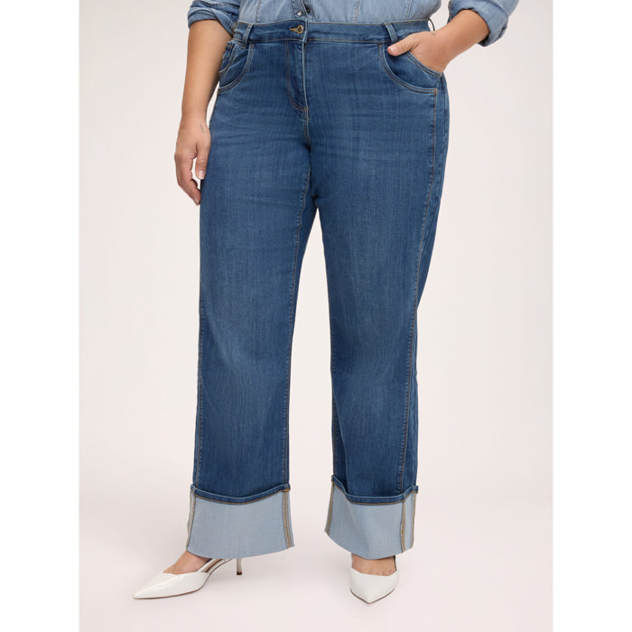 Fiorella Rubino - Jeans rectos con maxi dobladillo y doble bolsillo - Azul