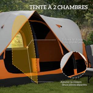 Tente de camping familiale 6-8 pers. double toit étanche 2 000 mm moustiquaire sac de tranport orange