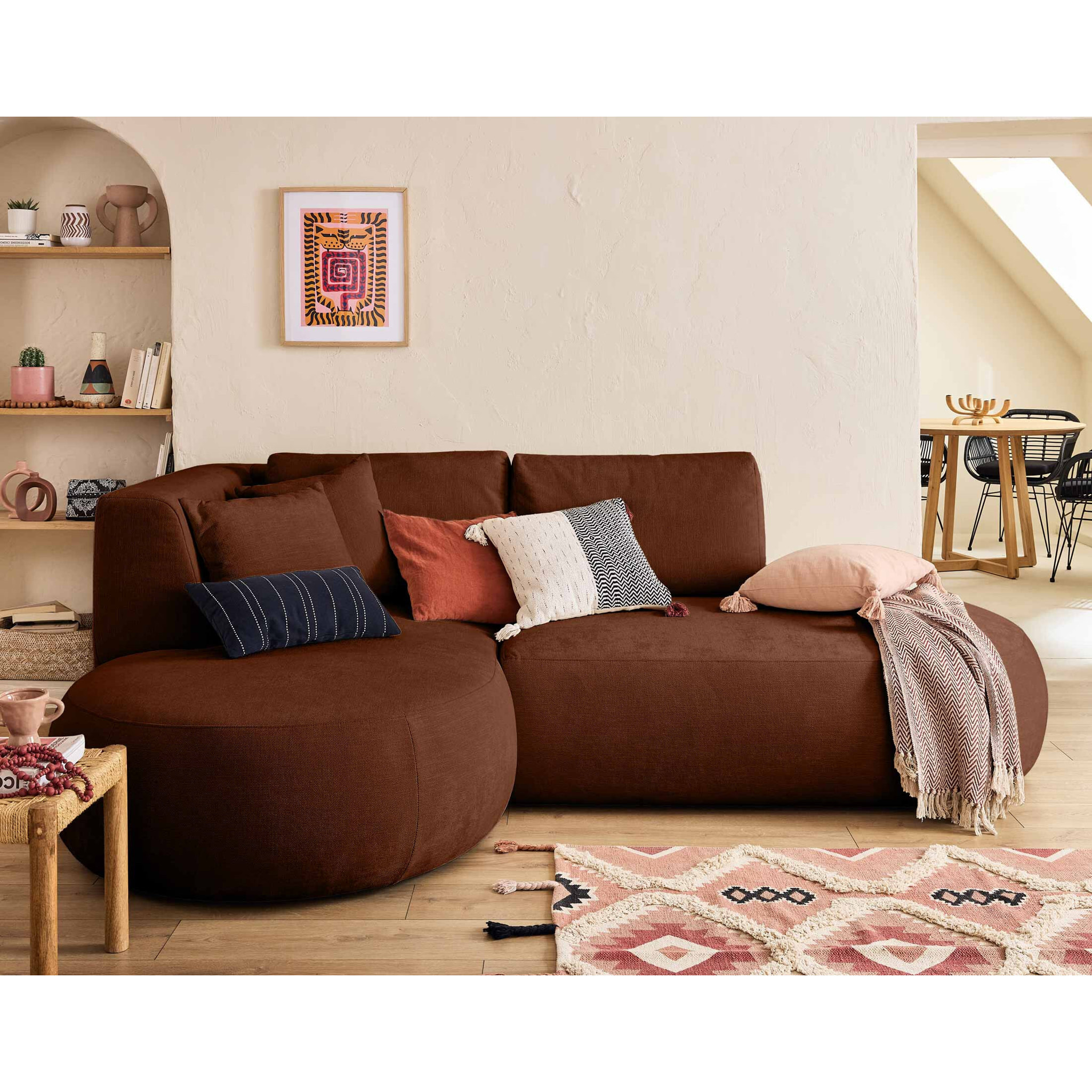 Santorini - canapé modulable d'angle gauche + pouf - 4 places - en tissu texturé - Terracotta