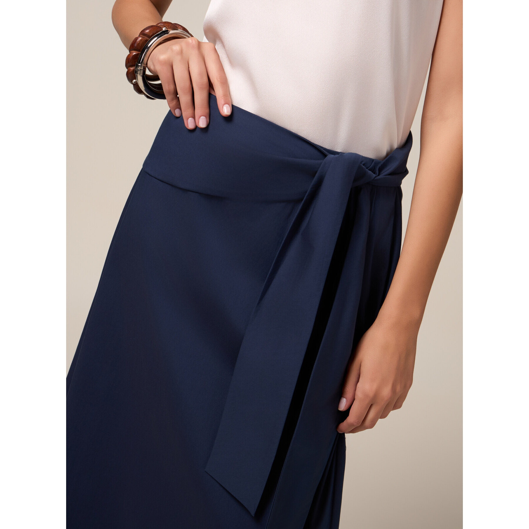 Oltre - Falda midi de popelina con fajín - Azul