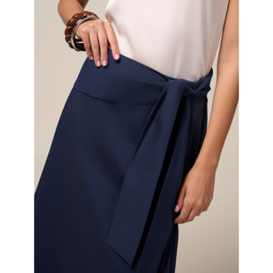 Oltre - Falda midi de popelina con fajín - Azul